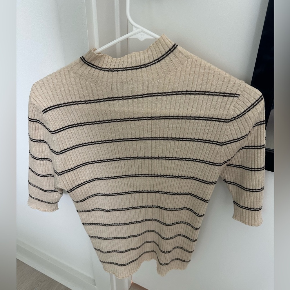 Mango RIB-KNIT SWEATER WITH PERKINS NECK medium brown stripes size M gently used - Picture 5 of 8